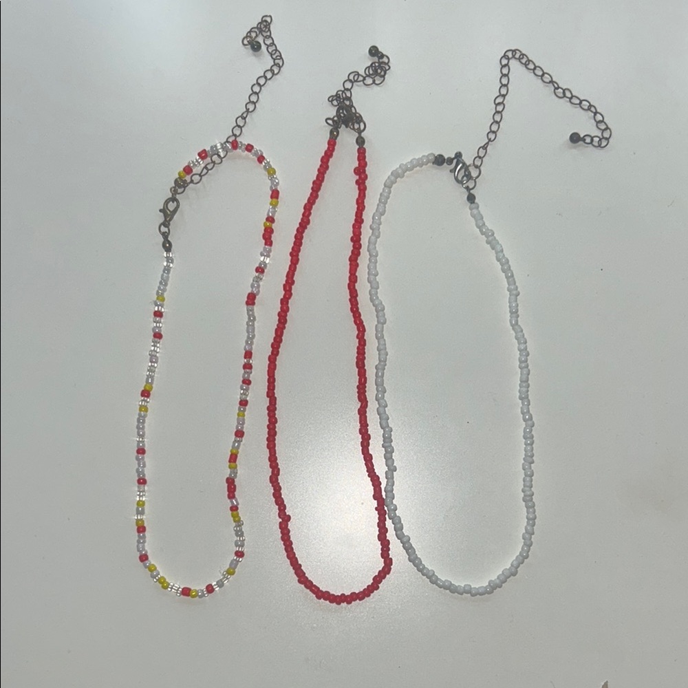 3 Pack Elegant Beaded Necklace Set - Red, White, and Multicolor